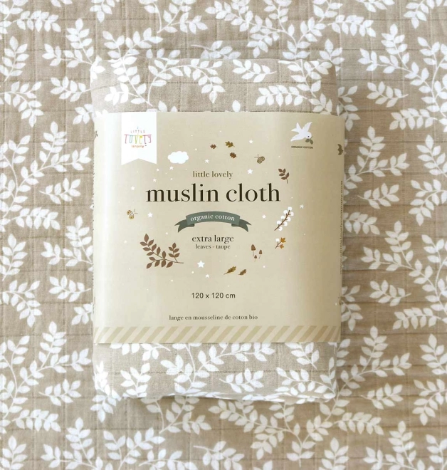 Muslin Baby Towel XL Leaves Taupe