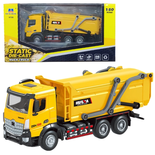 Metal Moving Model Garbage Truck Huina Yellow