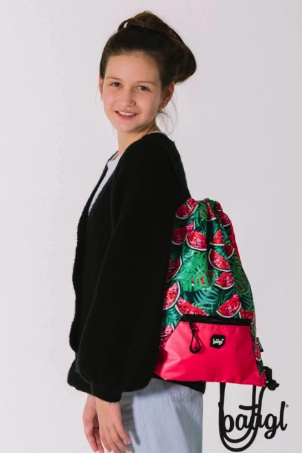 Baagl Drawstring Bag with Pocket Watermelon Design