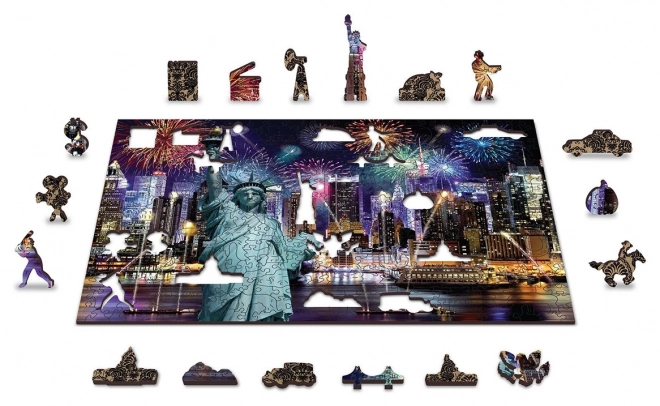 Wooden City Wooden Puzzle Nighttime New York 2-in-1