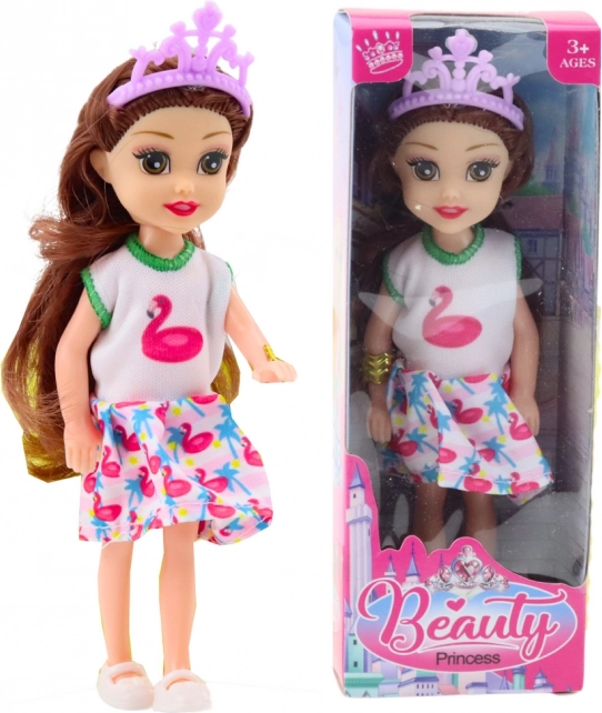 Mini bábika princezná s korunou farebné šaty 14 cm