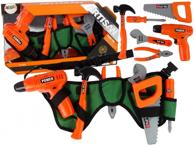 Adjustable Toy Tool Belt with Battery-Powered Drill