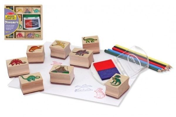 Wooden Dinosaur Stamp Set with Ink Pad and Crayons