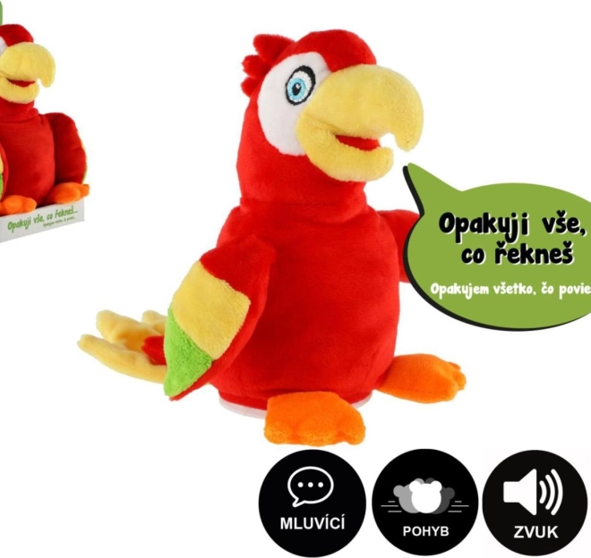 Papagáj Jaroušek opakujúci vety plyšová hračka