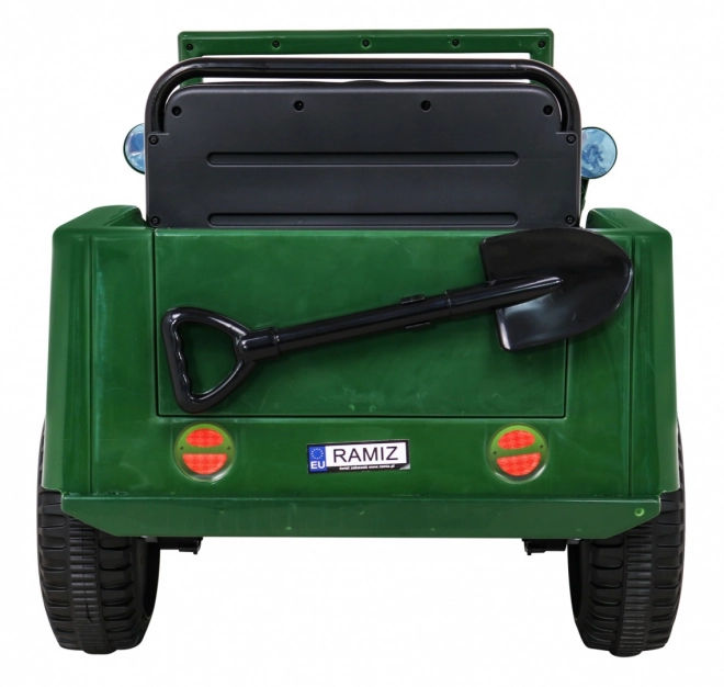 Retro military car for kids green + 4x4 drive + remote control + 2 luggage carriers + slow start + MP3 LED