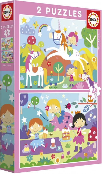 Puzzle EDUCA Unicorni e Fate 2x48 Pezzi