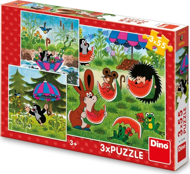 Dino Puzzle Little Mole And Umbrella 3x55 Pieces