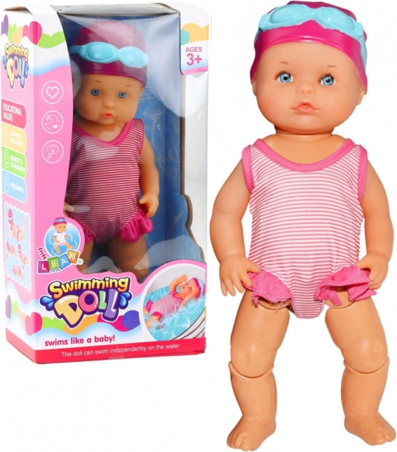 Schwimmende Puppe zum Baden in rosa Kleidung