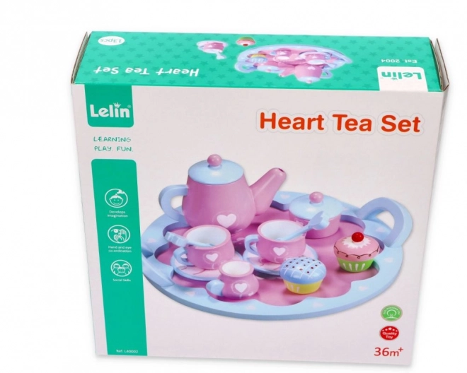 Wooden Tea Set with Heart Design