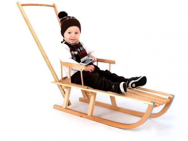 Classic Wooden Sled with Pushback for Children