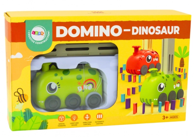 Green Dinosaur Car with Battery and Colorful Dominoes