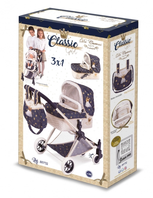 DeCuevas 3-in-1 Doll Stroller XL with Bag Classic Gold