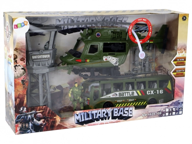 Military Set: Helicopter, Combat Vehicle, Control Tower, Soldier