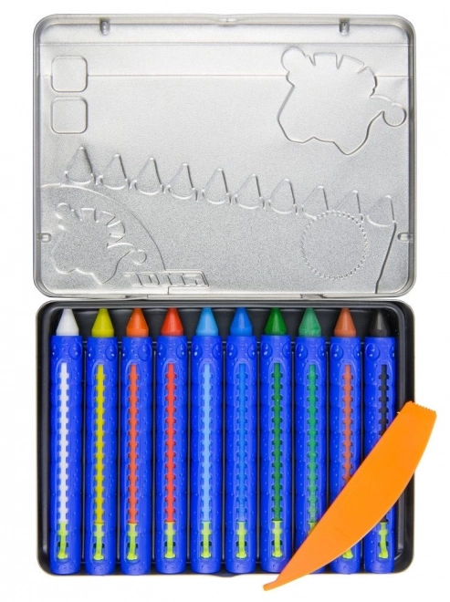 Aqua Non-breaking Wax Crayons in Metal Box