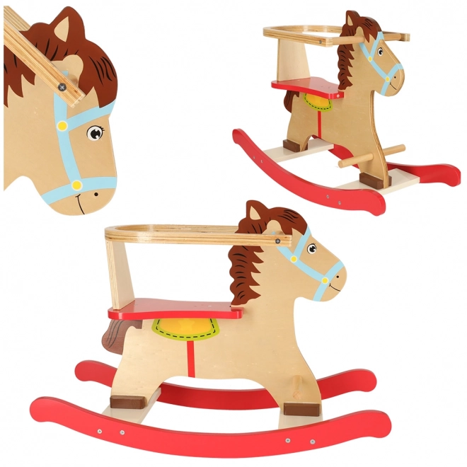 Wooden Rocking Horse with Backrest for Kids