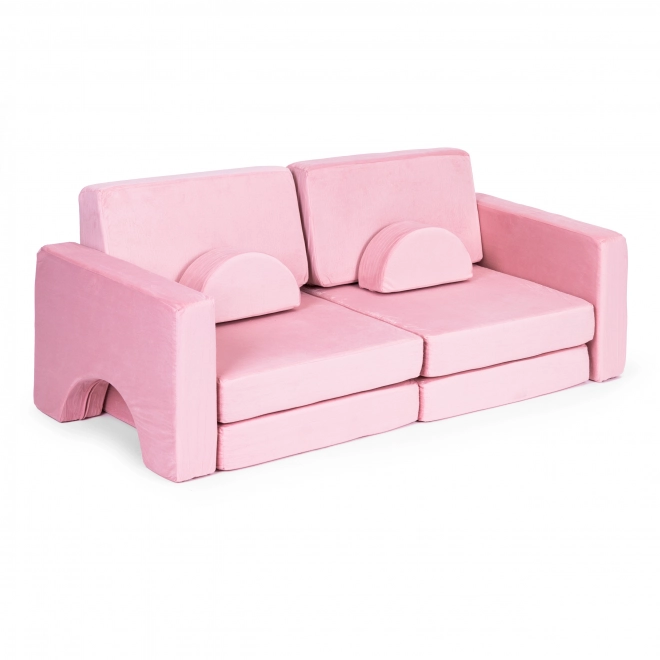 Large Modular Foldable Children's Sofa with 10 Pillows - Pink