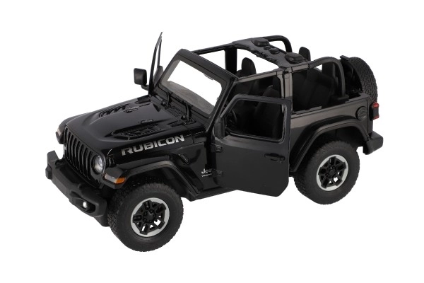 Auto RC Jeep Wrangler Rubicon noir plastique 29cm 2,4GHz télécommande à piles en boîte 44x19x26cm