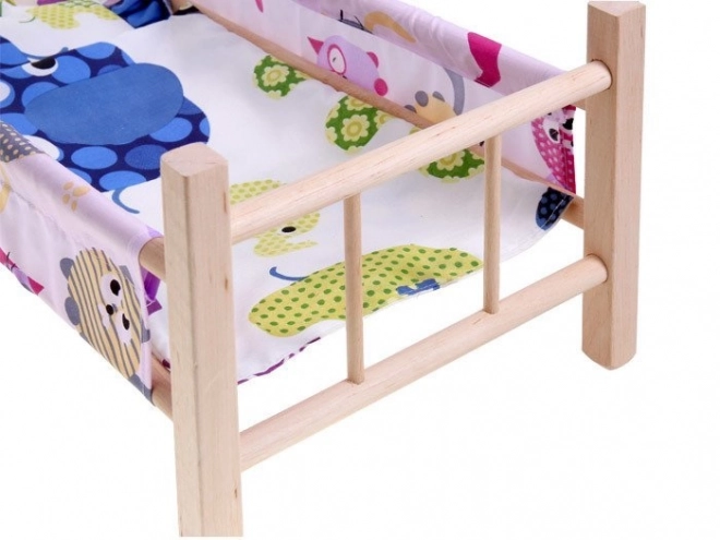 wooden doll bed with bedding set