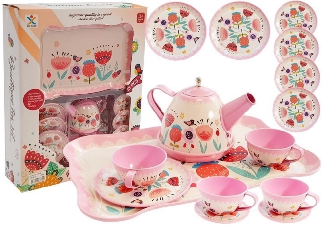 Tea Set with Cups, Teapot, and Saucers - 14 Pieces