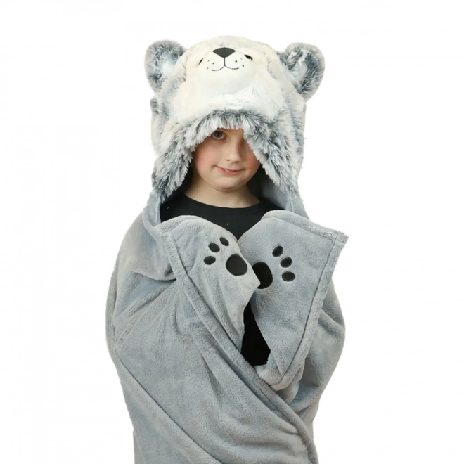 Cozy Hooded Blanket with Animal Design and Paw Pockets