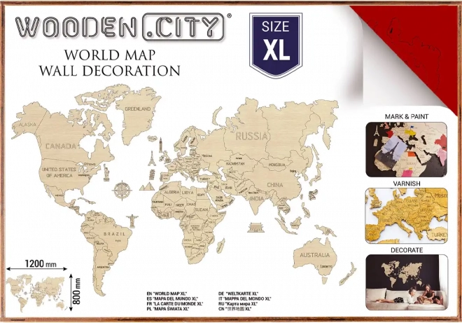 Wooden World Map XL Red