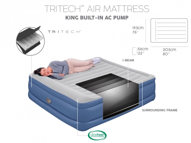 Bestway Mattress for 2 People Built-in Tritech Air Pump 203x193x56cm King 67692