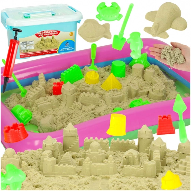 Kinetic Sand Set with Molds and Sandbox – beige