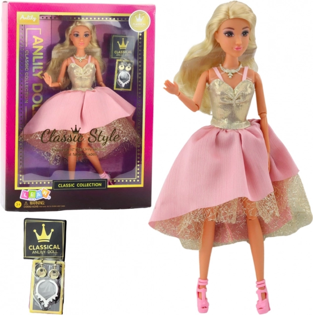 ANLILY doll in elegant gold-pink ball gown with accessories