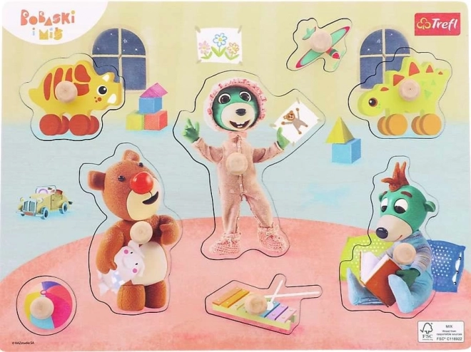 Wooden Puzzle Bobaski and Bear for Toddlers