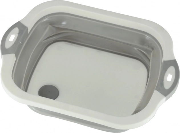 Collapsible silicone bowl with a drain and chopping board