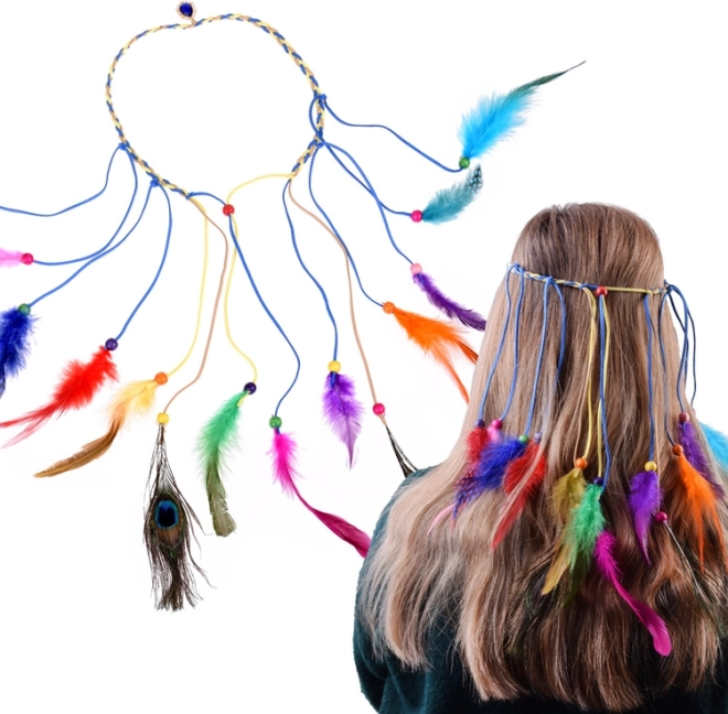 Boho Hairband with Colorful Feathers and Beads