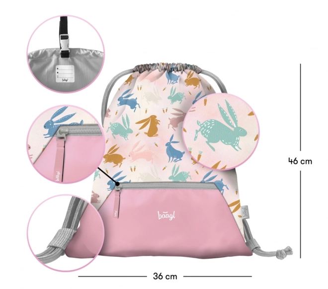 Baagl Drawstring Bag with Pocket Bunny