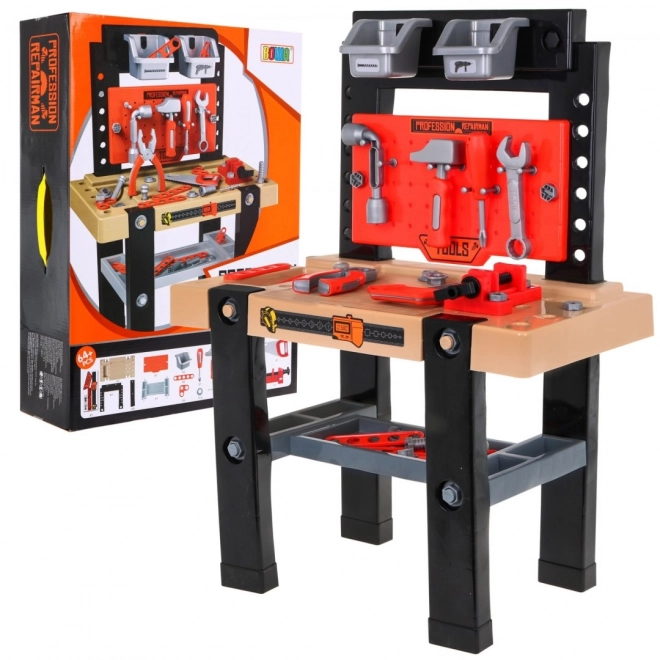 Children's Workshop Table Set with 64 Tools and Accessories