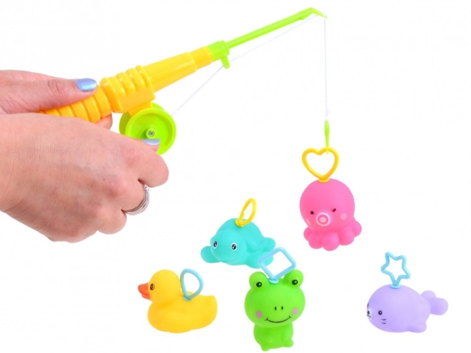 Bath Time Fishing Toy Set with Rubber Animals