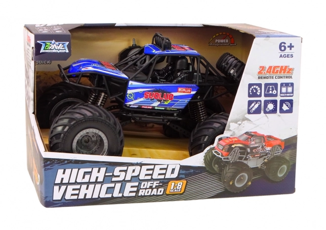 remote control off-road car with blue shock absorbers