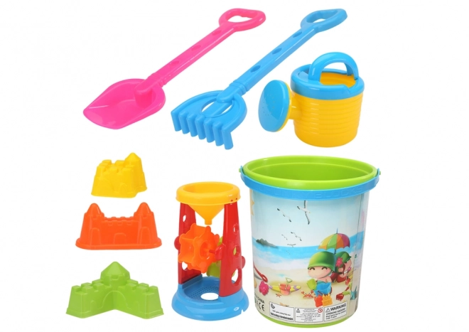 Colorful Beach Toy Set with Bucket, Mill, Watering Can and Molds