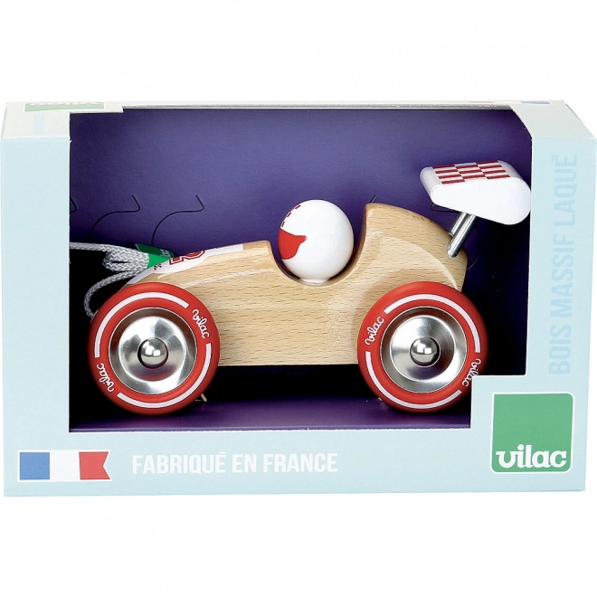 Vilac pull-along racing car with red fin