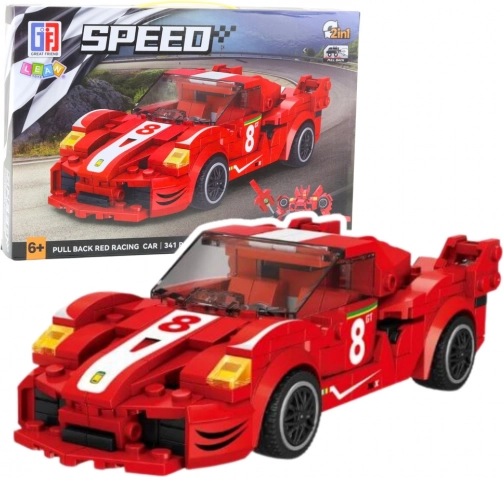 2-in-1 Building Set: Pull-Back Racing Car and Robot, 341 Pieces – Red