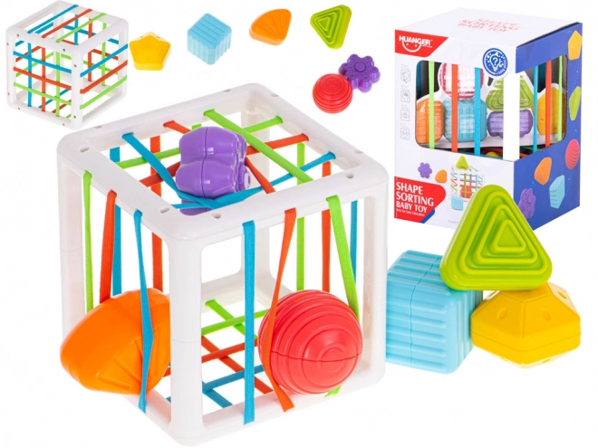 Elastic shape sorting cube toy