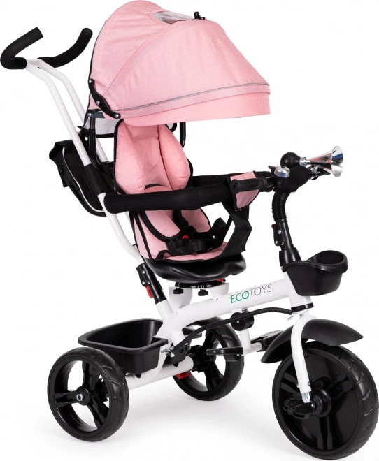 Pink ecotoys tricycle stroller with 360° swivel seat