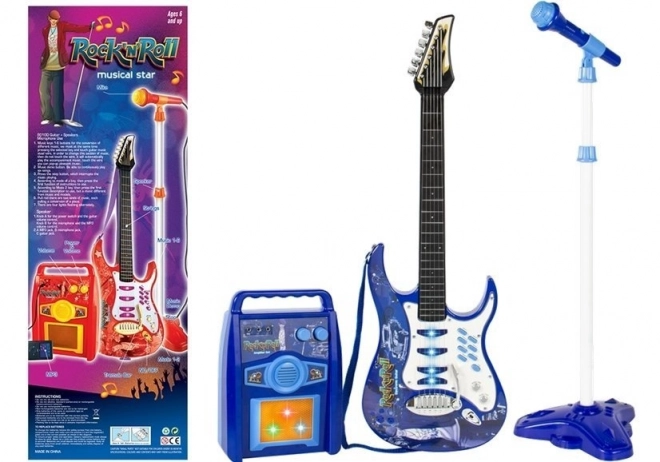 Electric Blue Guitar with Microphone and Amplifier