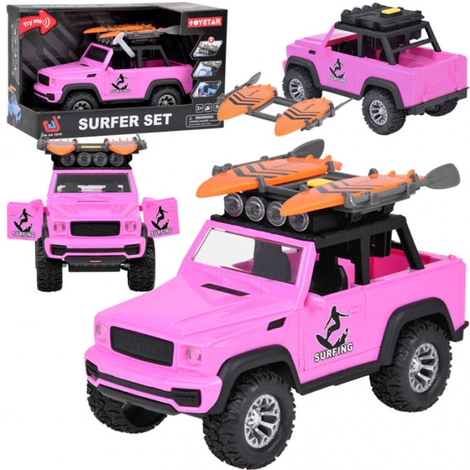 Pink Off-road Toy Car with Surfboards, Sounds, and Lights