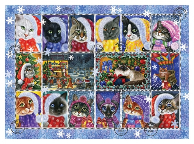 Christmas Cat Stamps Puzzle 1000 Pieces