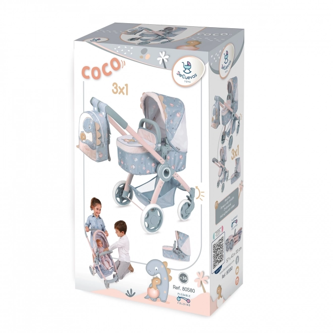 Foldable 3-in-1 Doll Stroller with Backpack Coco 2024