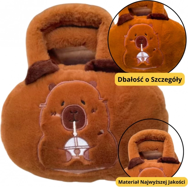 Pluchen tas met capibara en kopje bruin 20 cm