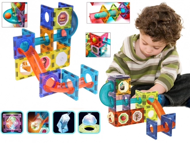 3D Magnetic Building Blocks Set with Illuminated Marble Track for Kids