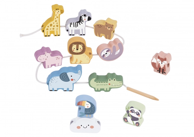 WOOPIE GREEN drewniany zestaw nawlekane ZOO Montessori 13 części