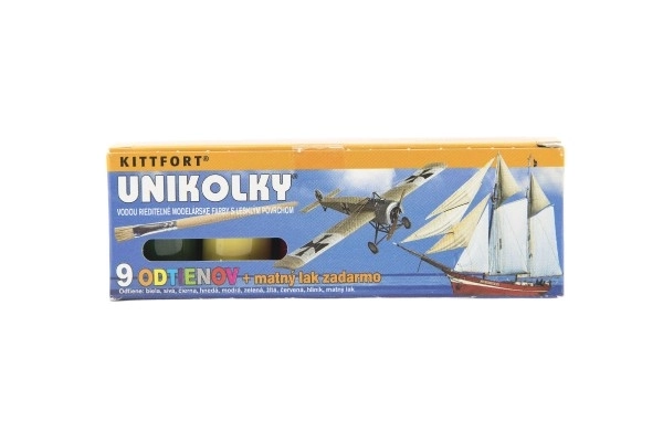 Unikolky model paint set 9 colors with free matte varnish