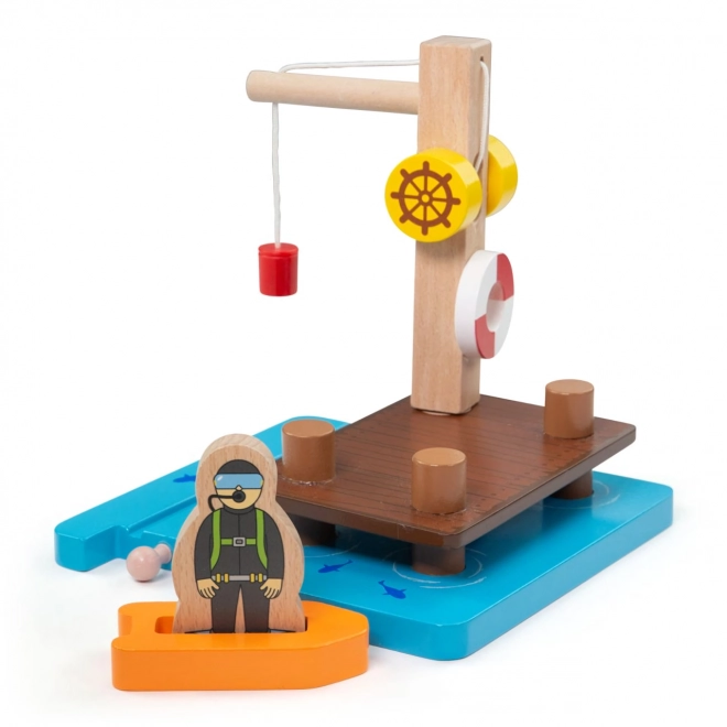 Bigjigs Rail Harbor Set with Crane, Boat, and Diver