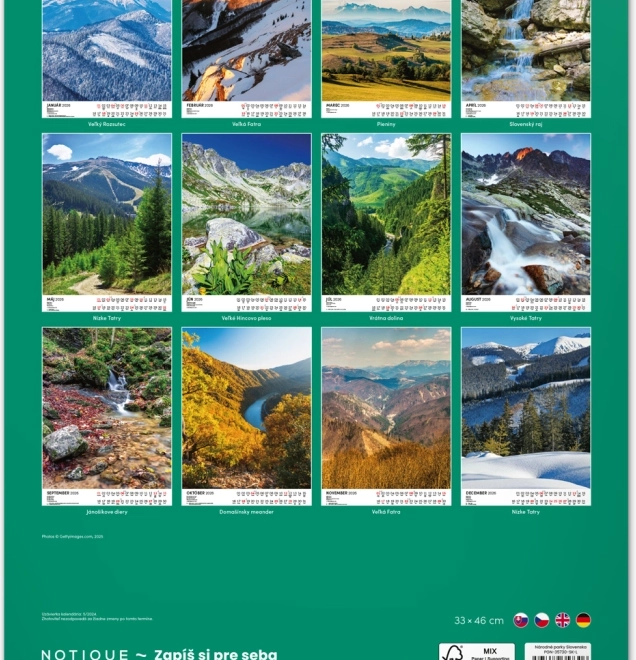 Calendario da parete Parchi nazionali della Slovacchia 2026